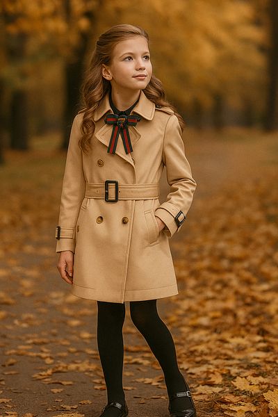 HÇ Hülya Çelik KİDSWEAR 2018 Girl's Trench Coat Beige Trench Coat