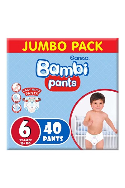 Bambi حفاضات أطفال سانيتا بانتس، مقاس 6، 16+ كجم، عبوة جامبو، 40 حفاضات