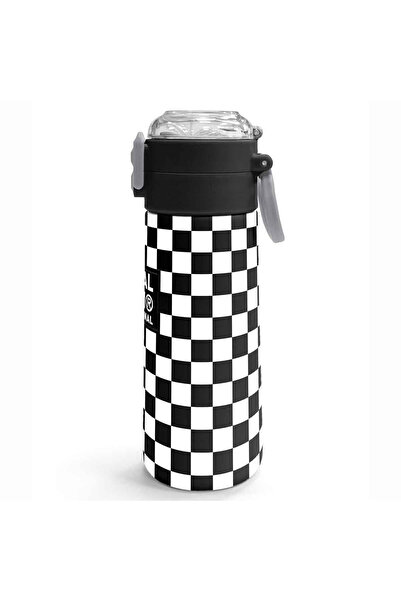 Coral High Black and White Checkered Patterned Steel Thermos Flask 500 ml 31877