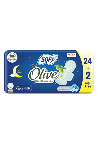 sofy Sanitary Pads Olive Oil Moisturizing Night, 24+2 Pads