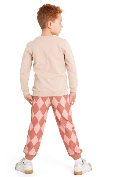 CiciTime Çocuk Modası Boy's Diamond Pattern Cat Embroidered Long Sleeve Bottom Top Tracksuit Set for Daily and Nursery