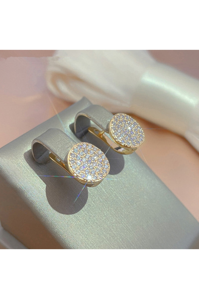 Choice E2493 Huitan Dazzling Round Disc Hoop Earrings Full Paved CZ Bling Bli...