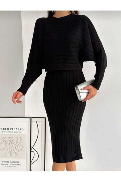 KNİTİCAL TEKSTİL Women's Cream Bat Sleeve Double Knitwear Suit