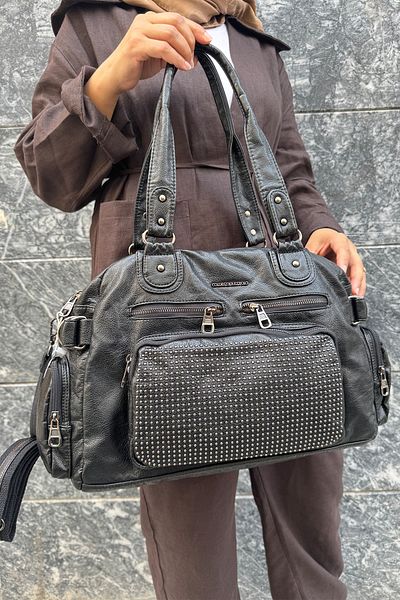 Just Polo Women's Multi-Compartment Soft Washed Leather Handle Cross Shoulder Bag