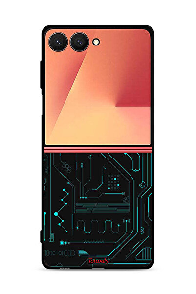 Tolwak غطاء حماية لهاتف Samsung Galaxy Z Flip7 دوائر فنية رقمية بسيطة متعددة ...