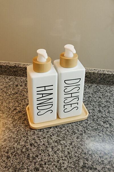 Lavin 2’li BAMBU STANDLI DİKSÖRTGEN ŞEKLİNDE-CAM BULAŞIK DETERJANLIK & SIVI S...