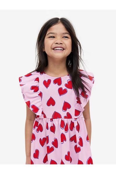 ZRA Hei Pink Red Heart Sleeves Ruffled Casual Girl Dress 2-4 Years