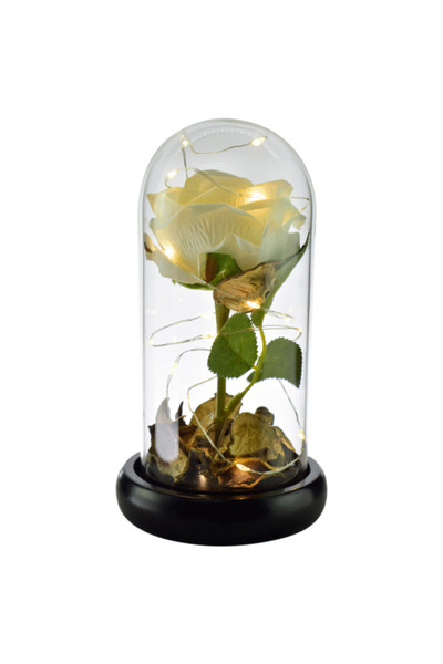 DFMiSHOP FreeQ Trandafir artizanal cu lumini LED în cupolă de sticlă, 10×18 cm