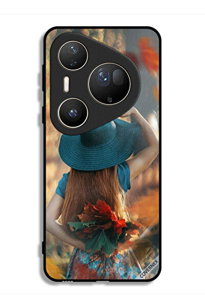 Covernex غطاء حماية فائق لهاتف هواوي بيورا 80 بتصميم فتاة قبعة تخفي أوراق الحب