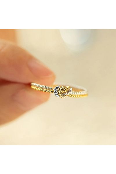 Choice 6 T0198 Huitan Exquisite Knot Rings Two-tone Lines Twisted Women Rings Creative Female Accessories D