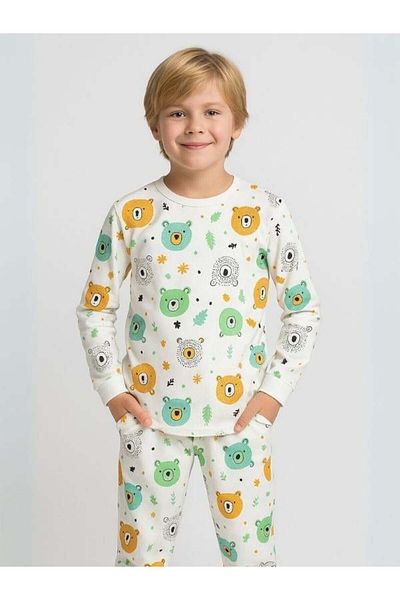 Zekids Children's Teddy Bear Patterned Cotton Pajama Set