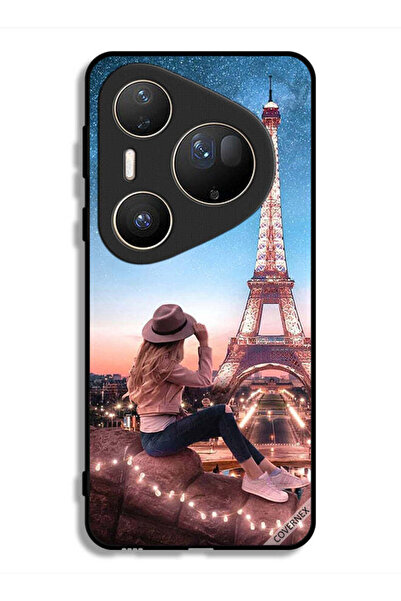 Covernex غطاء حماية فائق من هواوي بيورا 80 بتصميم فتاة القبعة وبرج إيفل