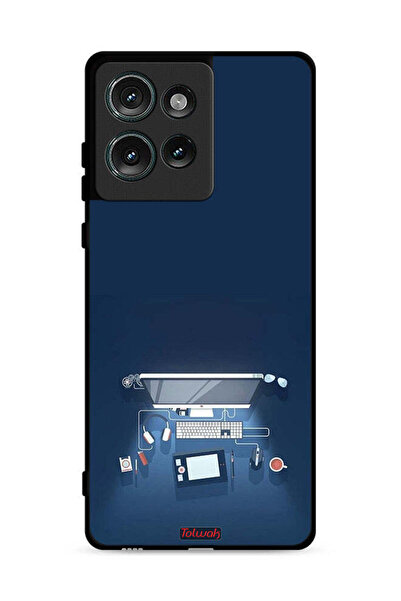 Tolwak غطاء حماية لجهاز موتورولا إيدج 50 بتصميم فني على مكتب الكمبيوتر