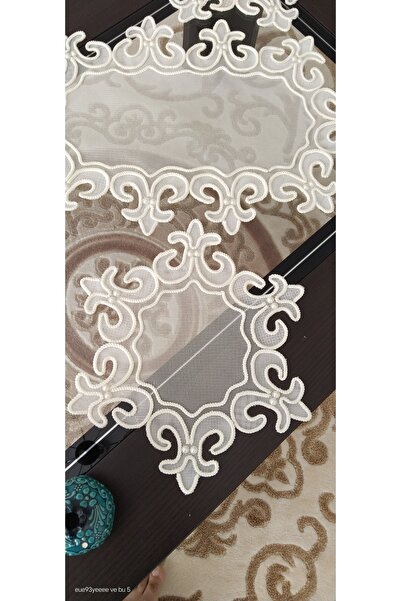 Butik 3 parça el yapımı anglez yatak odası konsol örtüsü