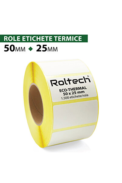 ROLTECH Rolă de etichete termice | 50x25mm | 1500 coli/rolă | tub de 40mm | R...