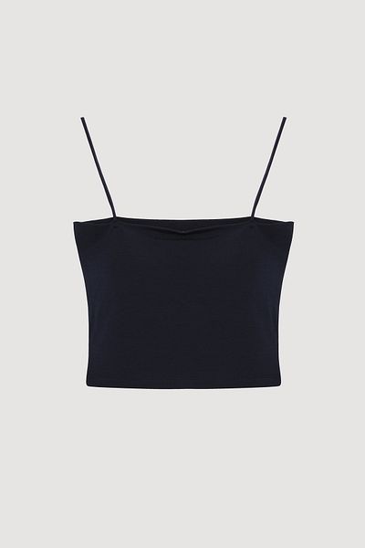 Quzu Modal Strap Crop Basic Undershirt Navy Blue