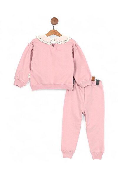Egelite Girl's Basic Seasonal Brode Lace Collar, Oversize, Ruffled Sleeves, Stylish Tracksuit Set