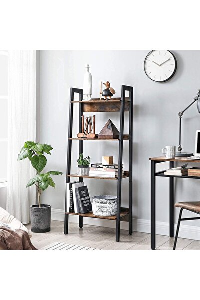 VASAGLE Ladder Bookcase, Steel Frame with 4 MDF Shelves, Industrial Style, 56x34x138cm, Brown