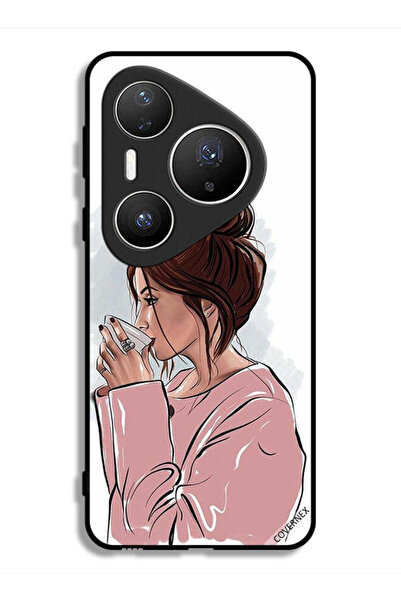 Covernex غطاء حماية لهاتف هواوي بيورا 80 برو بلس، رسم فتاة تشرب الشاي