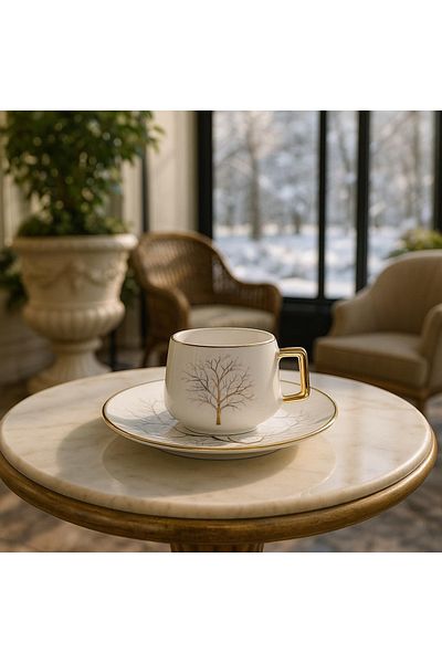 AROW Tree Patterned Porcelain Turkish Coffee Set