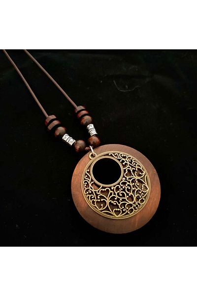 Choice Style7 Vintage Wooden Owl Leaf Pendant Necklace Boho Ethnic Style Metal Hollow Leaves Necklaces Long