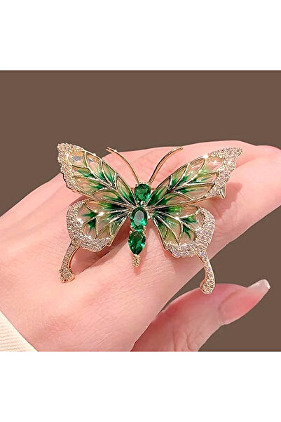 Choice5 YB0129-1 دبابيس معدنية أنيقة على شكل فراشة مرصعة بالكريستال الأخضر لل...