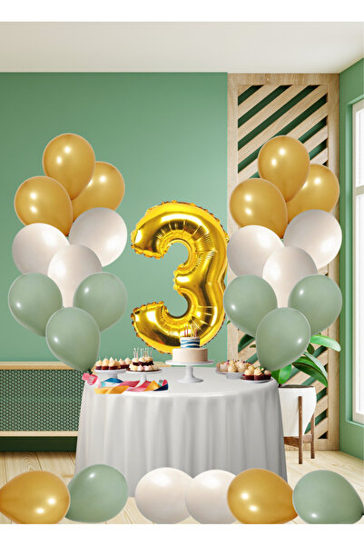 tedaks مجموعة عيد ميلادنا ذات طابع أخضر عفن عمره 3 سنوات، بالونات ذهبية معدني...