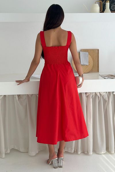 FEMELLE Women's Red Strap Pocket Cotton Dress