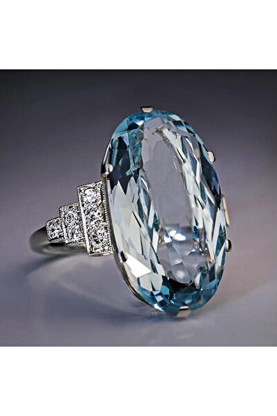 Choice 10 F275 خاتم زفاف نسائي من Huitan باللون الأزرق السماوي الفاتح بشريط سوليتير بيضاوي الشكل لحفلات الخطوبة للنساء الفاخر