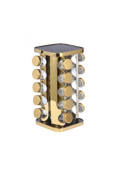 Choice Elegant 360 Degree Rotating Spice Organizer with 20 Glass Jars, Black and Gold