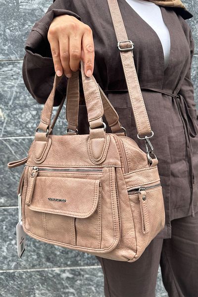 Just Polo Women's Multi-Compartment Soft Washed Leather Handle Cross Shoulder Bag