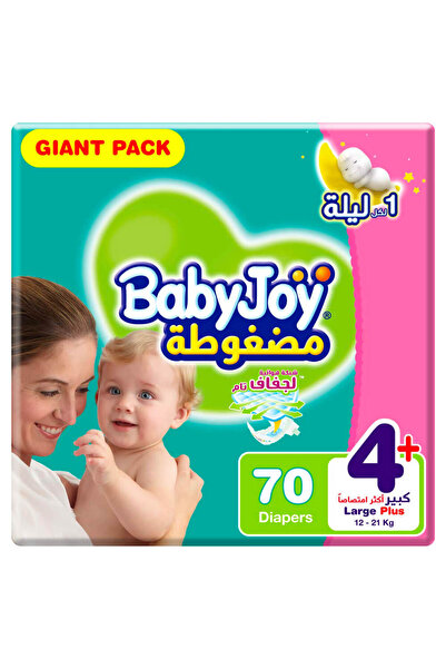 BabyJoy حفاضات بيبي جوي المضغوطة للأطفال، مقاس 4+، كبير، 12-21 كجم، 70 حفاضة