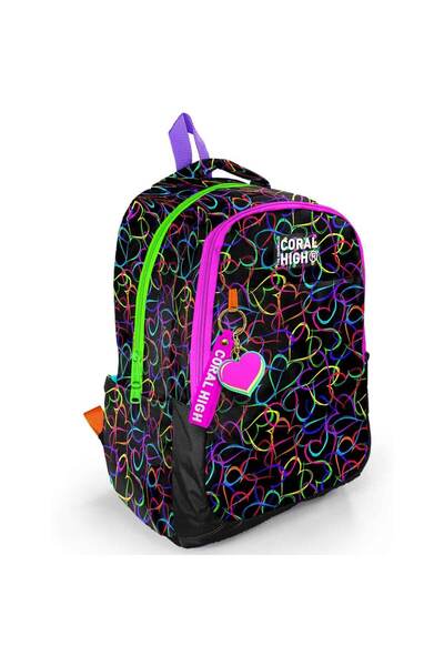 Coral High Multicolored Heart Patterned School Bag 23670