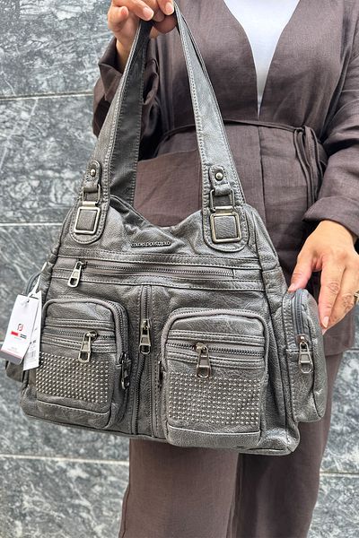 Just Polo Women's Multi-Compartment Soft Washed Leather Handle Cross Shoulder Bag