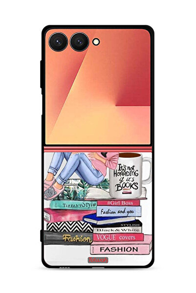 Tolwak غطاء حماية لهاتف سامسونج جالاكسي زد فليب 7، تصميم فتاة وكتب أزياء فنية