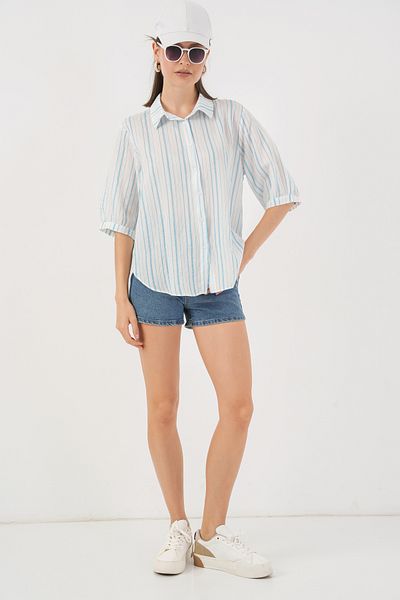 Bigdart Women's Striped Short Sleeve Shirt 20345 - A.Blue