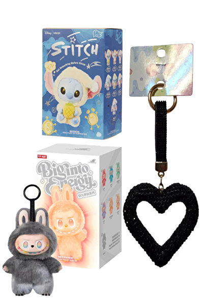 Pofika Stitch Koala Labubu + Big Intro Enerji Labubu +Kalp Charm Hediyeli 3'l...