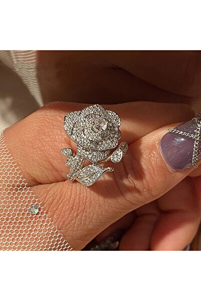 Choice خواتم هويتان بتصميم زهرة جمالية بفتحة قابلة للتعديل T0139 للنساء مرصعة...