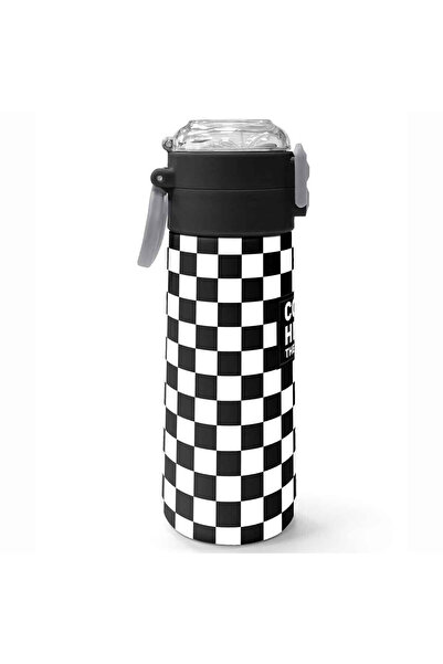 Coral High Black and White Checkered Patterned Steel Thermos Flask 500 ml 31877