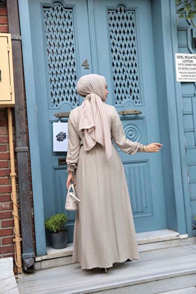 N.S NEVA STYLE Φόρεμα Μπεζ Καμιζόλα με Ζώνη 7238BEJ