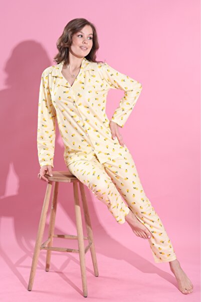 MEBA Önden Düğmeli Kışlık Süet Kadın Pijama Takımı