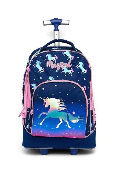 R&B Navy Blue Girls Trolley Bag W Pencil Pouch