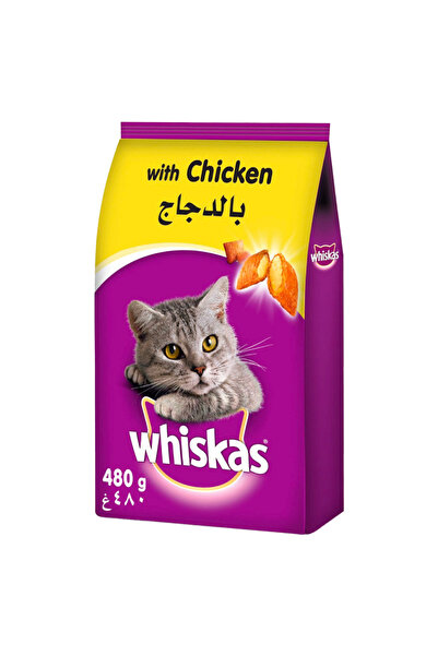 Whiskas طعام جاف بنكهة الدجاج للقطط البالغة من عمر سنة فما فوق، 480 غرام