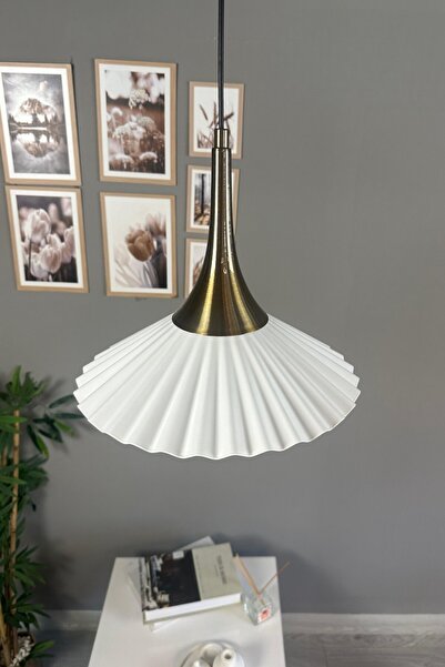 Bamyum Avilla Beyaz Tekli Metal Büyük Avize Eskitme Külah Başlık Cafe Mutfak Modern Sarkıt Aydınlatma