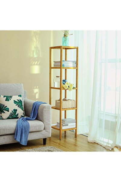 SONGMICS Bamboo Storage Rack, 5 Shelves, for Kitchen or Bathroom, 146x33x33cm, Brown