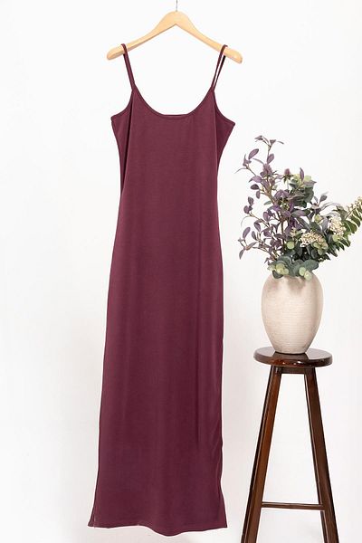 FOR YOU MODA Plus Size Modal Blend Strap Bodycon Dress – Burgundy |   Stylish and Flexible Fabric
