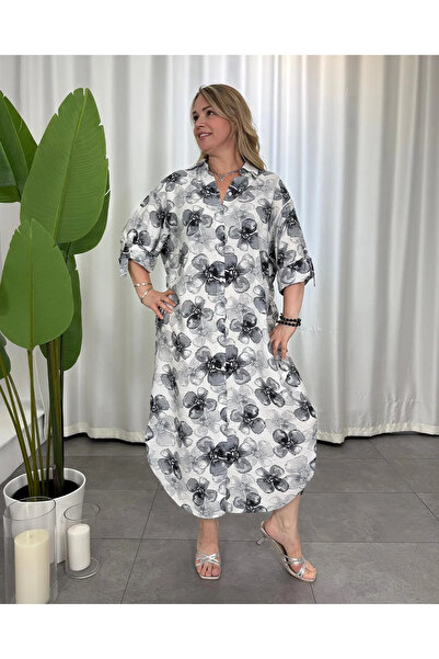 My Sista فستان قميص لوتس أبيض وأسود