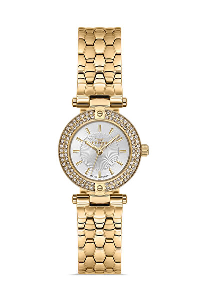 FERRO ساعة يد نسائية بسوار فولاذي أصفر FL21608AWT-B مقاومة للماء حتى 3ATM مع ...