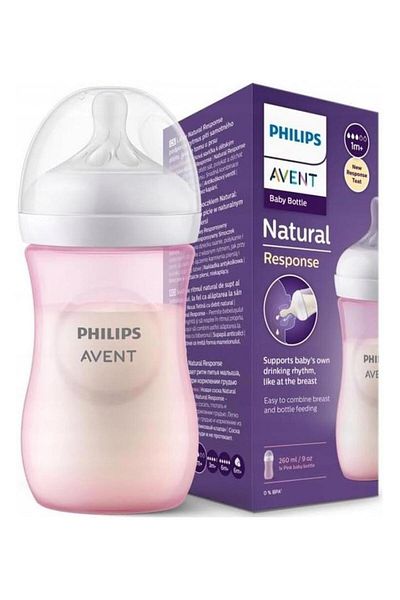 Philips Avent Natural 30 Feeding Bottle, Flexible Spiral Design, BPA Free, Pink - 260mL