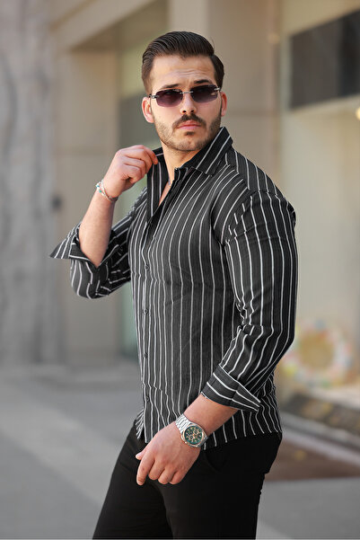 COMBİNE MİCHAİL Мъжка лежерна риза с черни ивици, лятна, широка